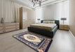 Traditional Dark Slate Blue Oriental Rug in a Bedroom, tr1372