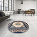 Round Traditional Dark Slate Blue Oriental Rug in a Office, tr1372