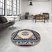 Round Machine Washable Traditional Dark Slate Blue Rug in a Office, wshtr1372