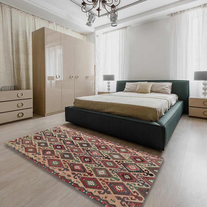 Traditional Chestnut Brown Persian Rug in a Bedroom, tr1373