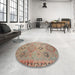 Round Traditional Rust Pink Persian Rug in a Office, tr1374