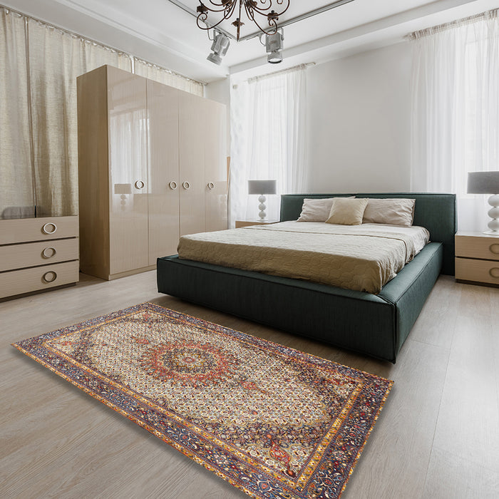 Machine Washable Traditional Sepia Brown Rug in a Bedroom, wshtr1378