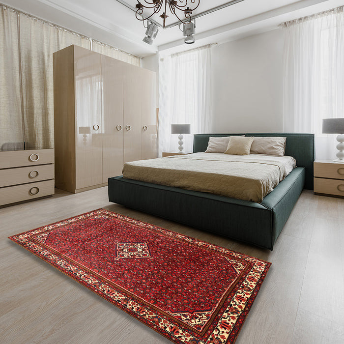 Traditional Sienna Brown Persian Rug in a Bedroom, tr1379