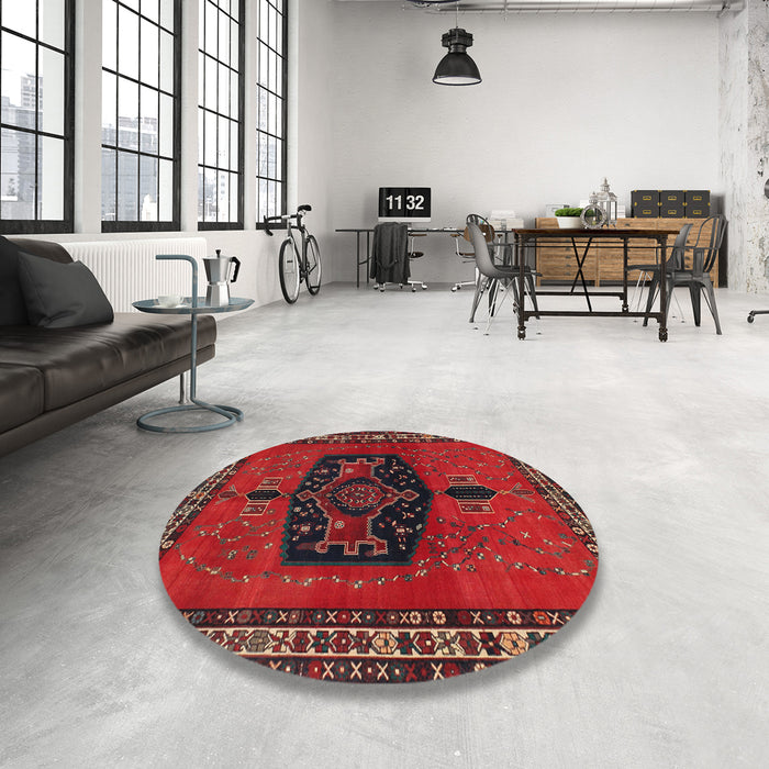 Round Traditional Reddish Brown Persian Rug in a Office, tr137