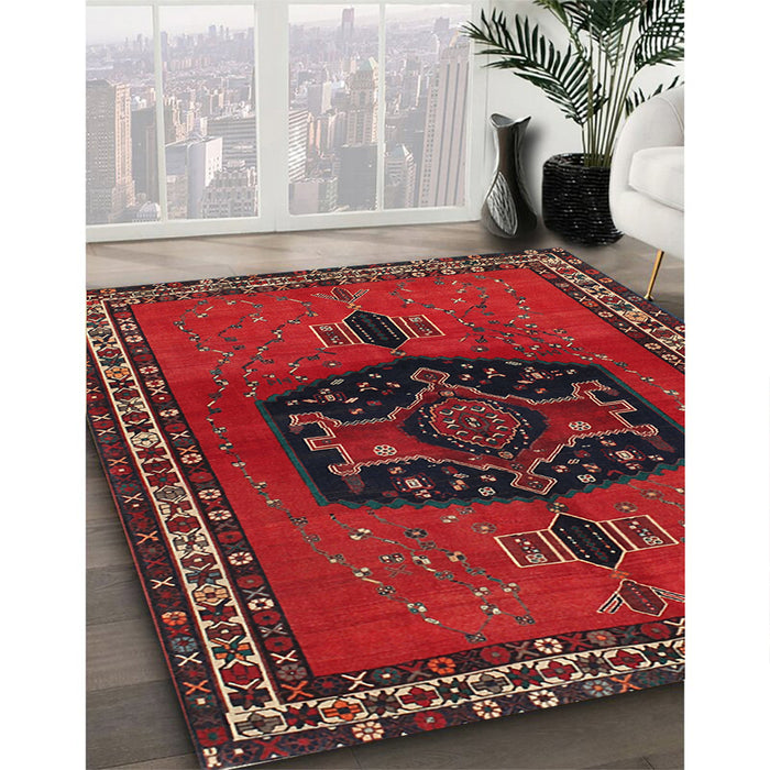 Traditional Reddish Brown Persian Rug in Family Room, tr137