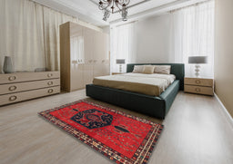 Traditional Reddish Brown Persian Rug in a Bedroom, tr137
