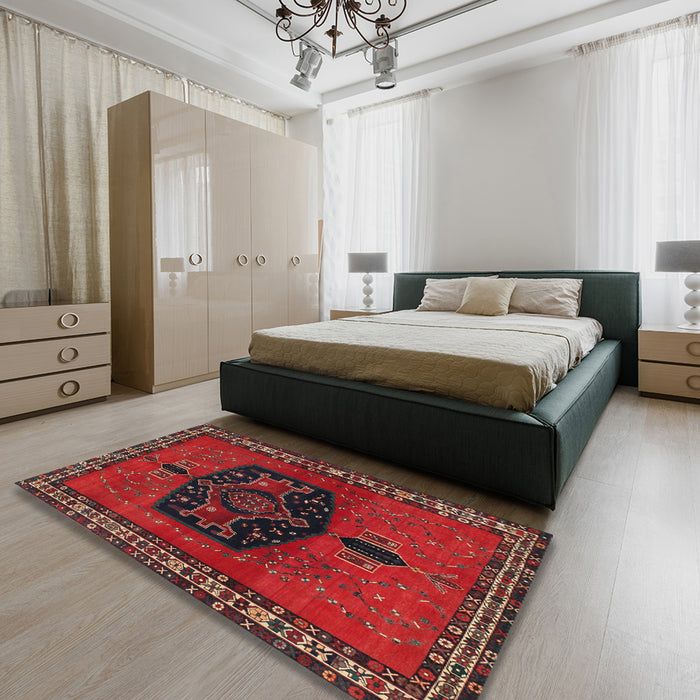 Traditional Reddish Brown Persian Rug in a Bedroom, tr137
