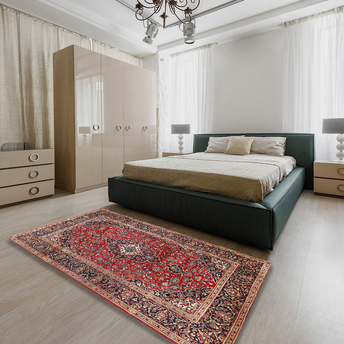 Machine Washable Traditional Saffron Red Rug in a Bedroom, wshtr1380