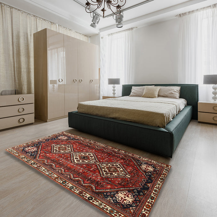 Traditional Crimson Red Persian Rug in a Bedroom, tr1387