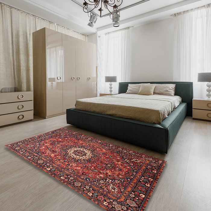 Machine Washable Traditional Rust Pink Rug in a Bedroom, wshtr1388