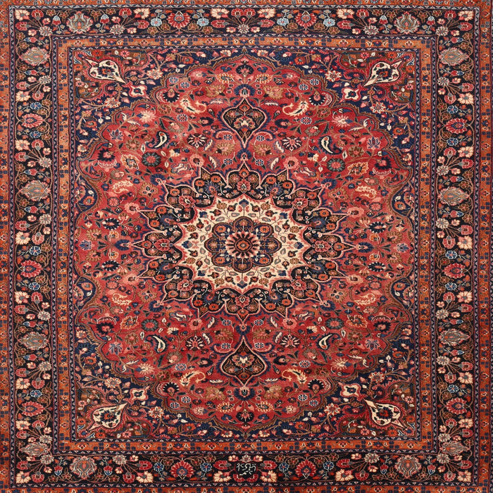 Square Traditional Rust Pink Medallion Rug, tr1388