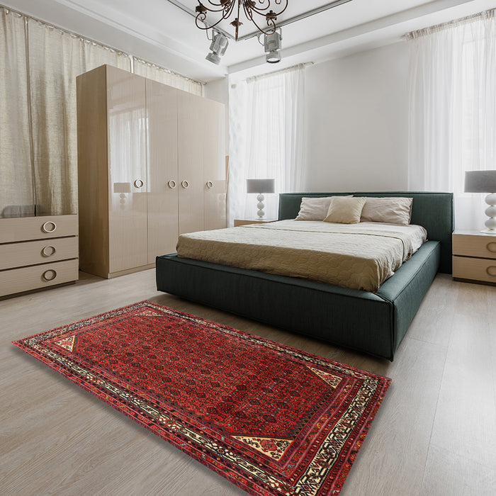 Traditional Sienna Brown Persian Rug in a Bedroom, tr1389