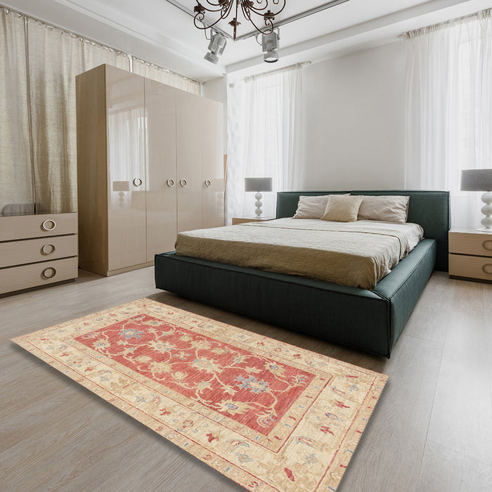 Traditional Brown Oriental Rug in a Bedroom, tr1390