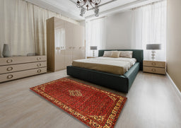Traditional Mahogany Brown Persian Rug in a Bedroom, tr1391