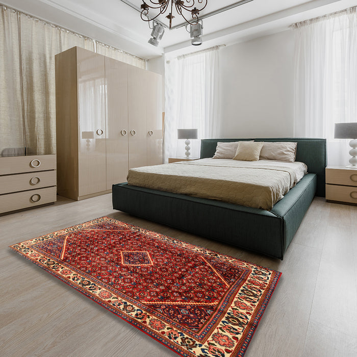 Machine Washable Traditional Tomato Red Rug in a Bedroom, wshtr1392