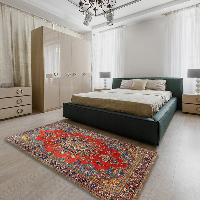 Traditional Dark Almond Brown Persian Rug in a Bedroom, tr1393