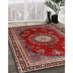 Machine Washable Traditional Orange Salmon Pink Rug in a Family Room, wshtr1395