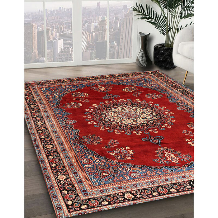 Machine Washable Traditional Orange Salmon Pink Rug in a Family Room, wshtr1395