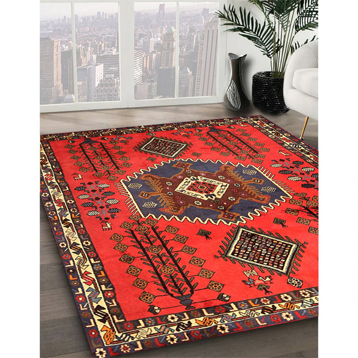 Traditional Sienna Brown Persian Rug in Family Room, tr1396
