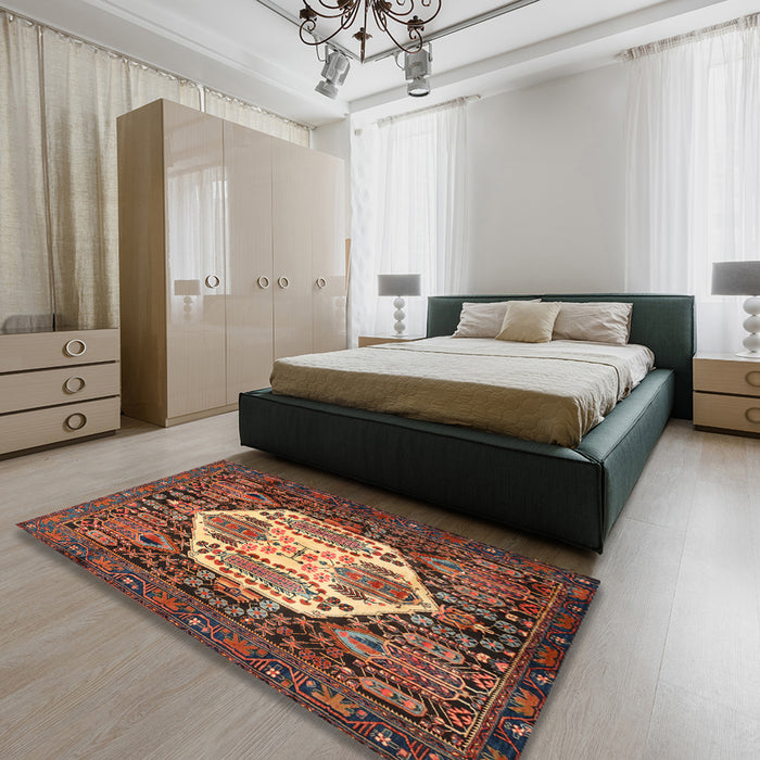 Traditional Orange Brown Persian Rug in a Bedroom, tr1398