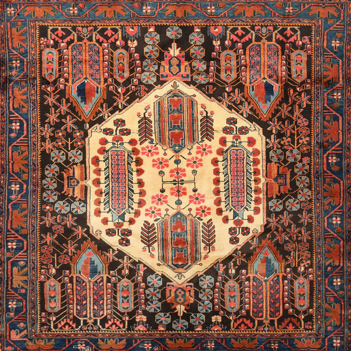 Round Machine Washable Traditional Orange Brown Rug, wshtr1398