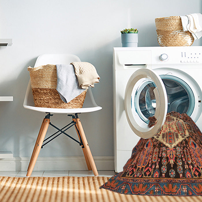 Machine Washable Traditional Orange Brown Rug in a Washing Machine, wshtr1398