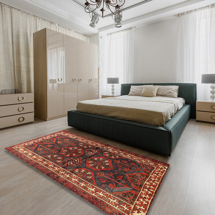 Machine Washable Traditional Tomato Red Rug in a Bedroom, wshtr1399