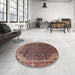 Round Machine Washable Traditional Orange Salmon Pink Rug in a Office, wshtr139