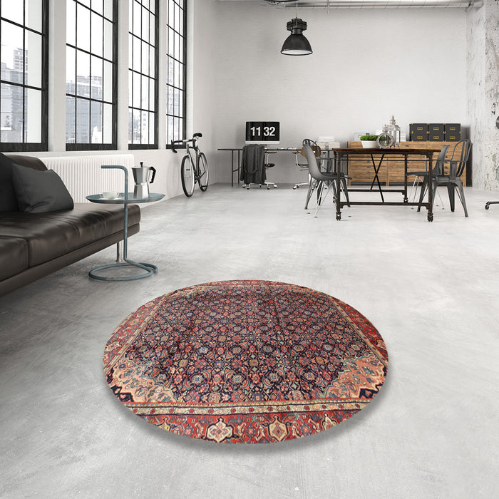Round Traditional Orange Salmon Pink Persian Rug in a Office, tr139