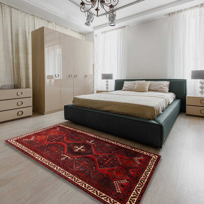 Machine Washable Traditional Tomato Red Rug in a Bedroom, wshtr1402