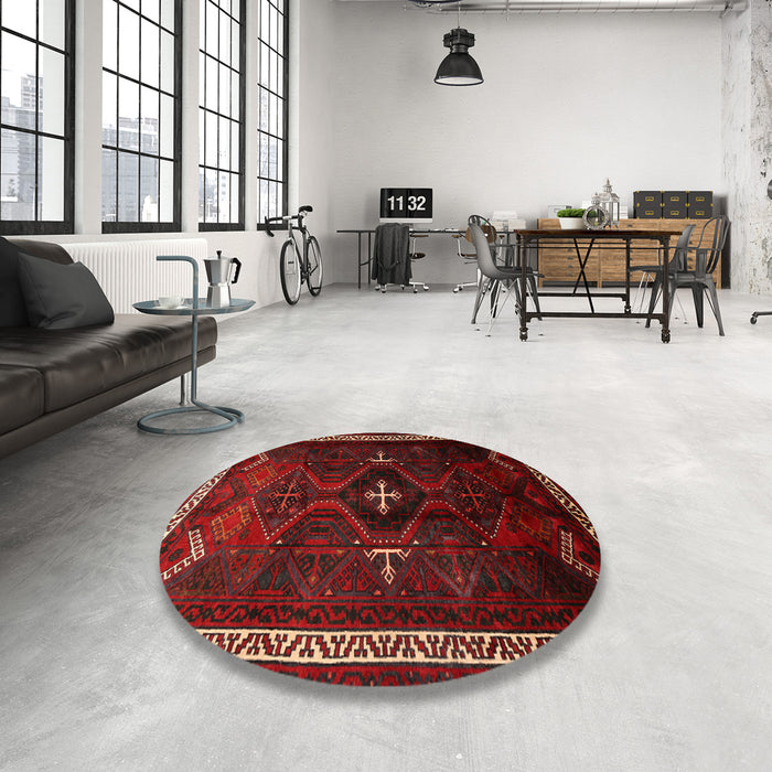 Round Machine Washable Traditional Tomato Red Rug in a Office, wshtr1402