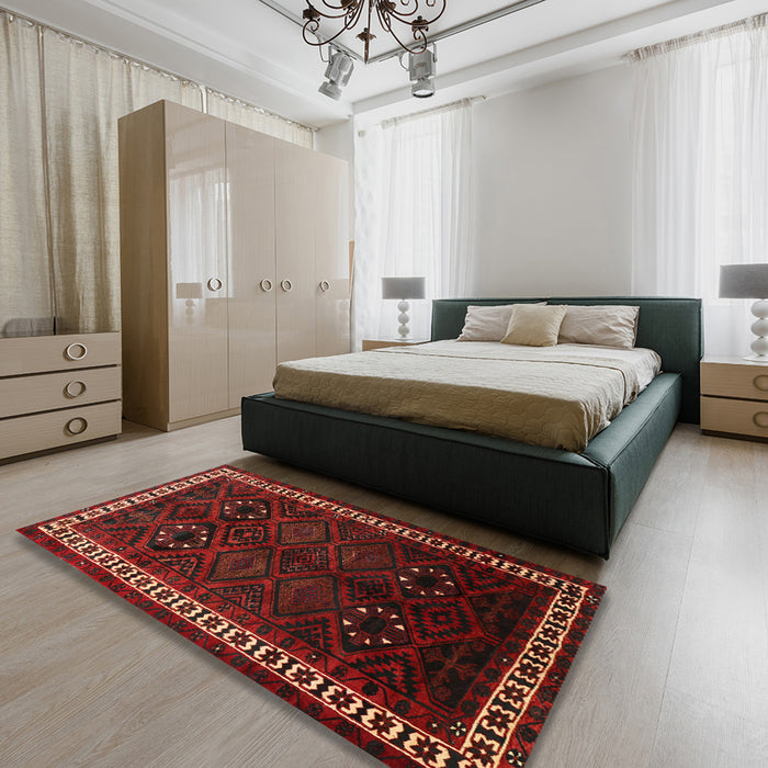 Machine Washable Traditional Tomato Red Rug in a Bedroom, wshtr1404