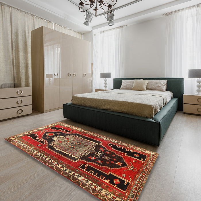 Machine Washable Traditional Tomato Red Rug in a Bedroom, wshtr1405