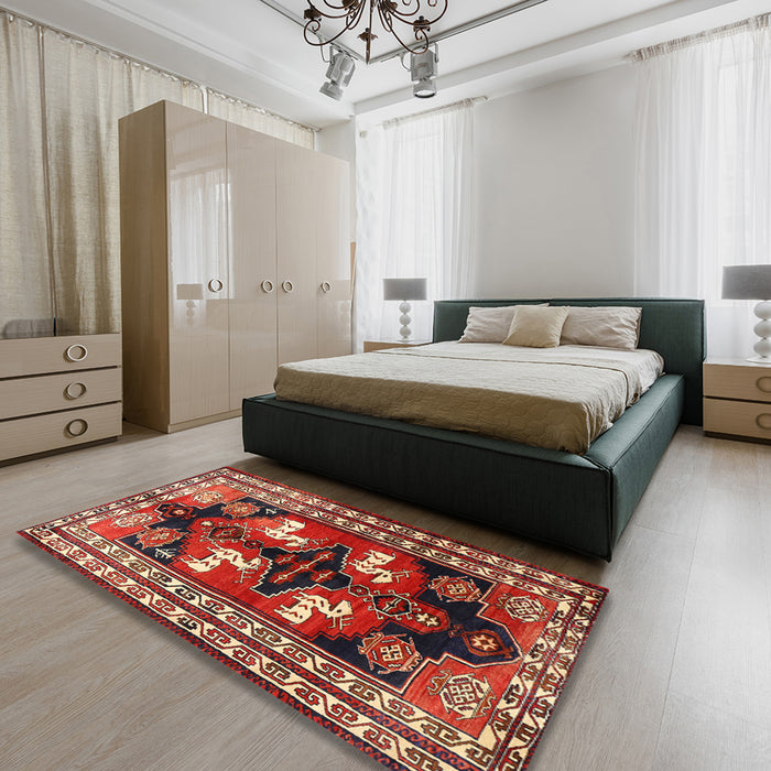 Traditional Orange Salmon Pink Persian Rug in a Bedroom, tr1406