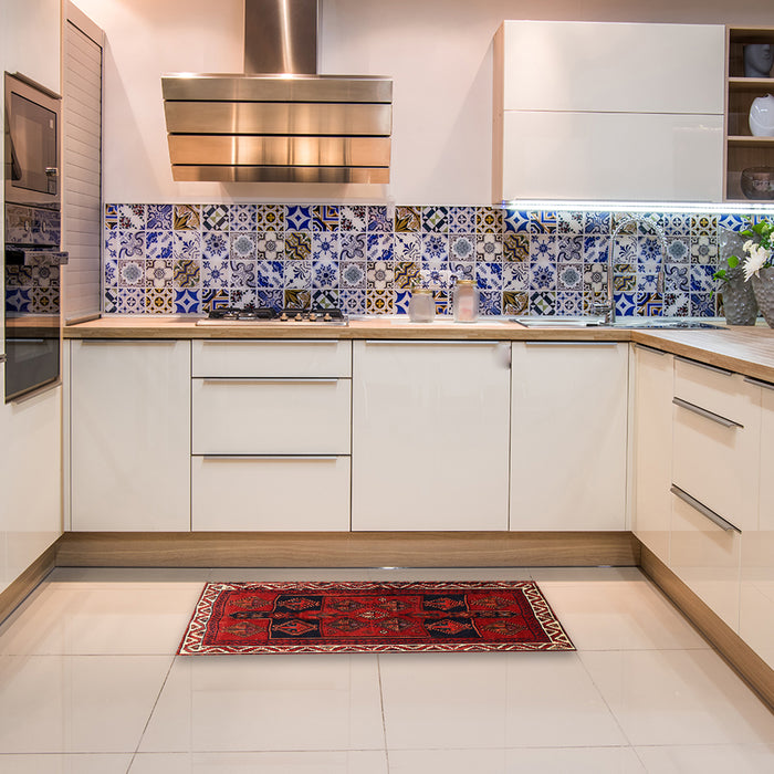 Traditional Reddish Brown Persian Rug in a Kitchen, tr1407