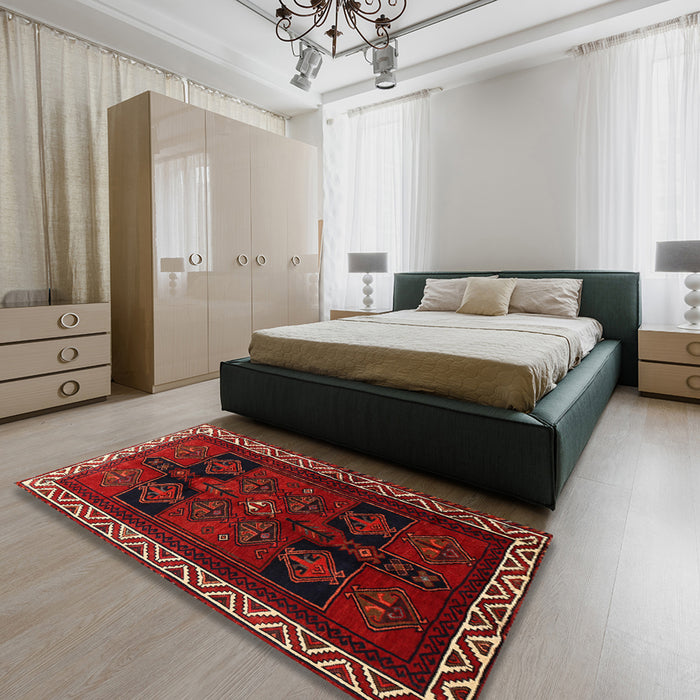 Traditional Reddish Brown Persian Rug in a Bedroom, tr1407