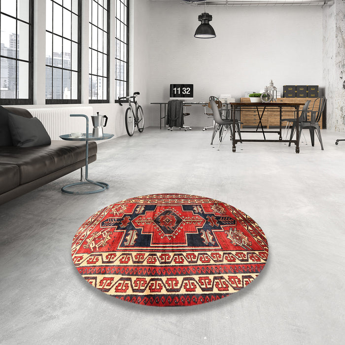 Round Machine Washable Traditional Orange Salmon Pink Rug in a Office, wshtr1408