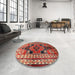 Round Traditional Orange Salmon Pink Persian Rug in a Office, tr1408