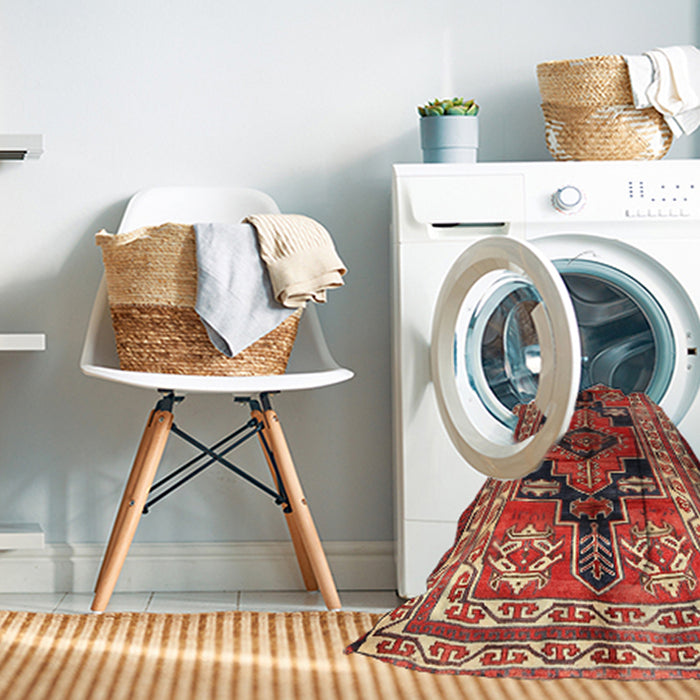 Machine Washable Traditional Orange Salmon Pink Rug in a Washing Machine, wshtr1408