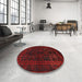 Round Machine Washable Traditional Charcoal Black Rug in a Office, wshtr1409