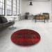 Round Traditional Charcoal Black Persian Rug in a Office, tr1409