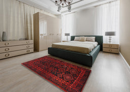 Traditional Charcoal Black Persian Rug in a Bedroom, tr1409