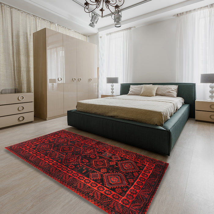 Traditional Charcoal Black Persian Rug in a Bedroom, tr1409