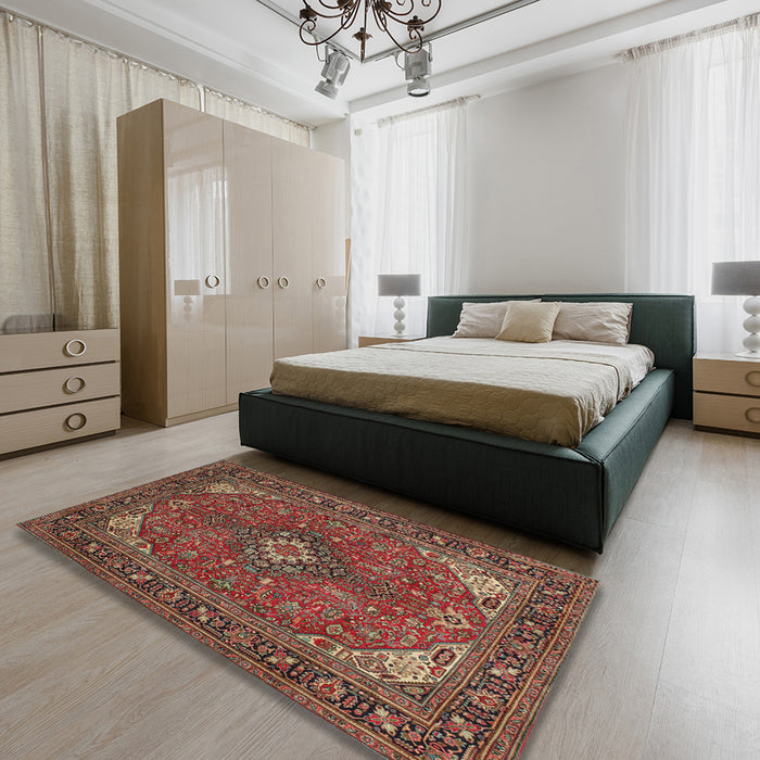 Traditional Saffron Red Medallion Rug in a Bedroom, tr140