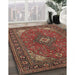 Traditional Saffron Red Medallion Rug in Family Room, tr140