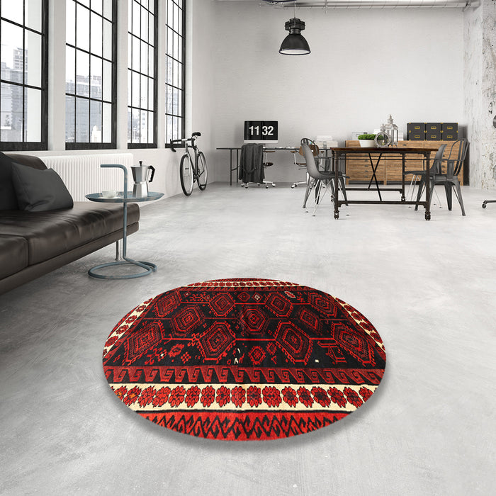 Round Traditional Dark Brown Persian Rug in a Office, tr1410