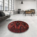 Round Traditional Crimson Red Persian Rug in a Office, tr1411