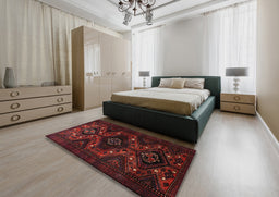 Traditional Crimson Red Persian Rug in a Bedroom, tr1411