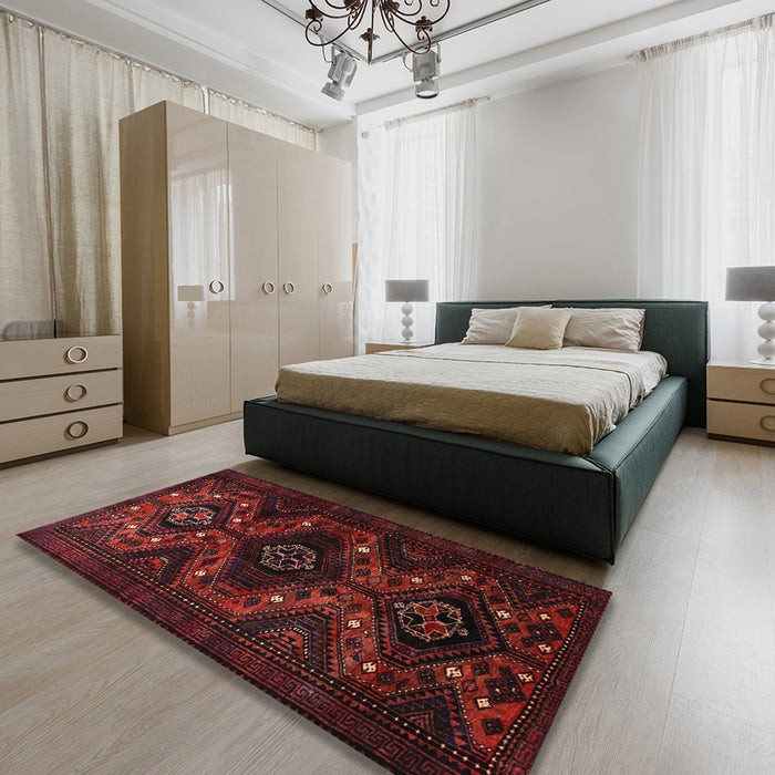 Traditional Crimson Red Persian Rug in a Bedroom, tr1411