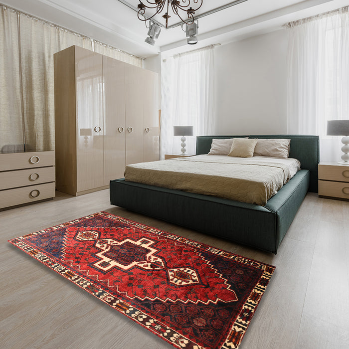 Traditional Sienna Brown Persian Rug in a Bedroom, tr1412